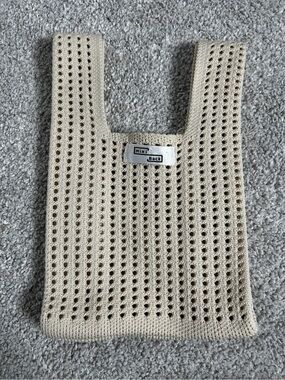 Mini Back Crocheted Knit Tote in Cream